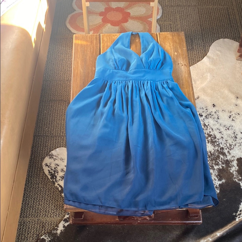 Express Blue Ruched Halter Sundress